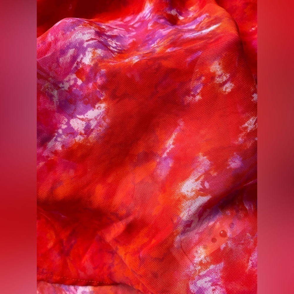 Venezia Jeans Red & Purple Abstract Semi Sheer Long Sleeve Blouse - Picture 11 of 11